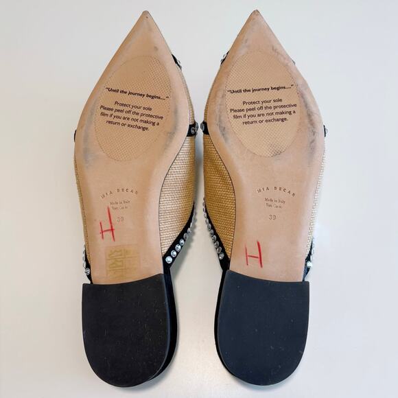 Mia Becar Ines Flat Mule EU 39 Italian Leather Raffia Crystals Slip On Feminine - Picture 11 of 16